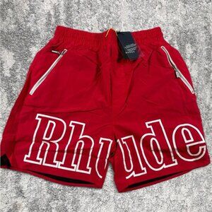 NWT Rhude Red on White Logo Large Shorts